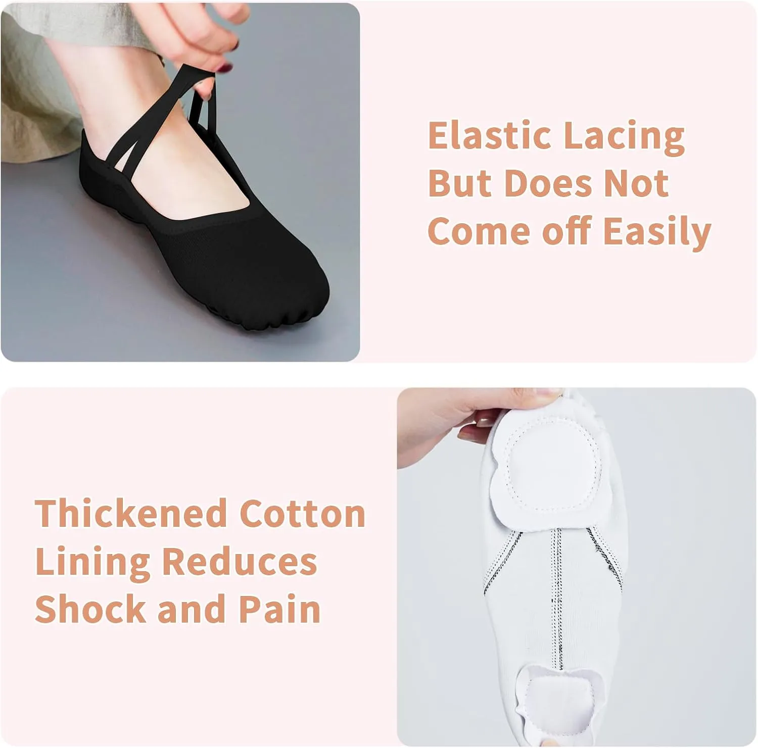 Ballet Flats Shoes for Women Big Girls, Resistant Elastic Canvas Adult Dance Shoes, Flat Dance Practice Shoes with Split Soles, Soft Sole Yoga Shoes for Girls Boys
