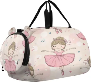 Ballet Girl Youth Sports & Travel Duffle Bag with Shoe Compartment,Waterproof Gym Bag for Girls and Boys (Overnight Essentials Organizer)