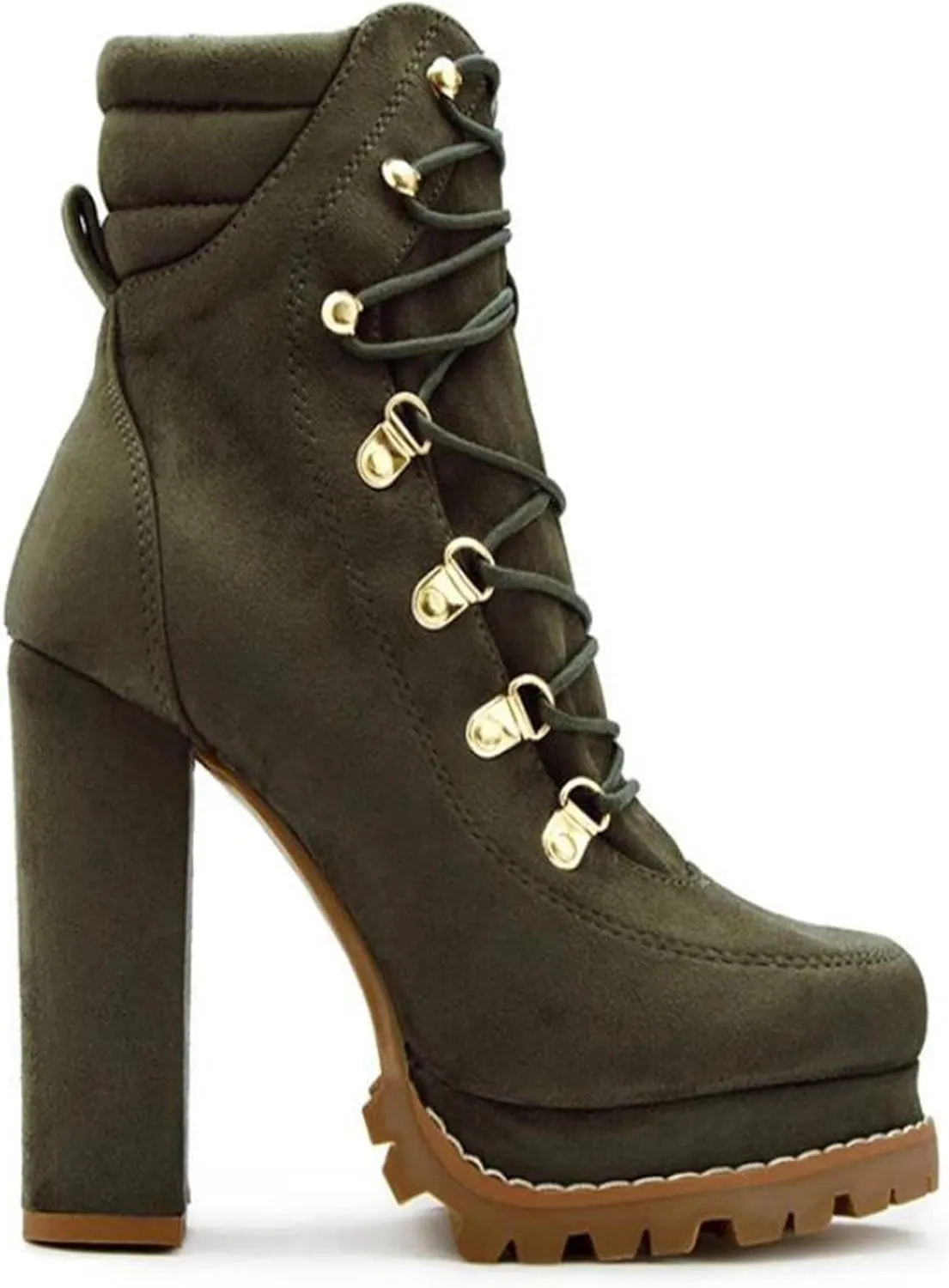 Bcshiye Women's Platform Ankle Boots Round Toe Lace Up Combat Boots Chunky High Heel Platform Knight Boots Winter Shoes