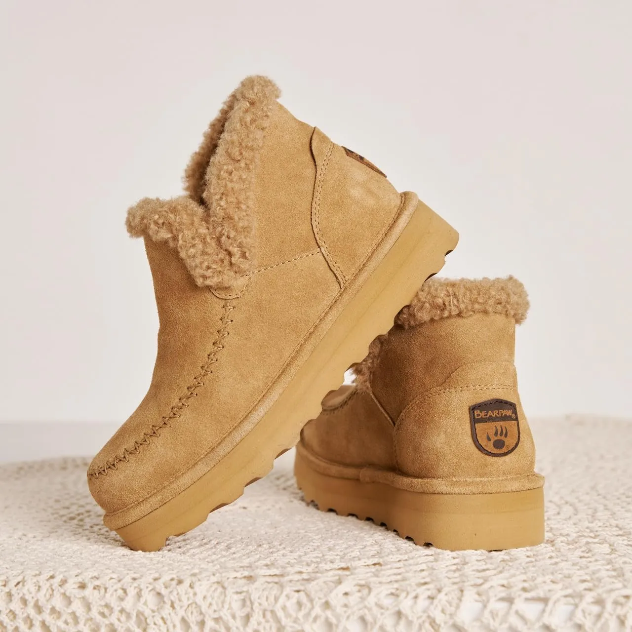 BEARPAW Womens Maeve Platform Lo Waterproof Suede Ankle Boots