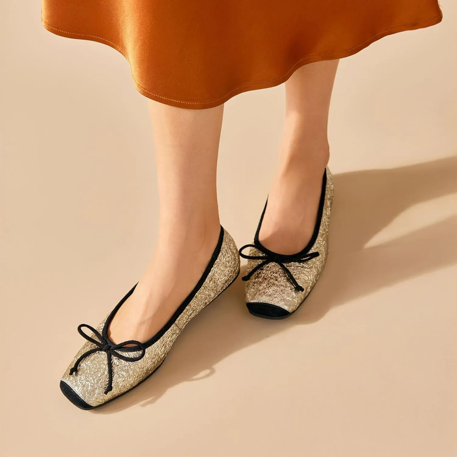 BEAU TODAY Mary Jane Shoes Women, Ballet Flats Shoes for Women, Buckle Strap Genuine Leather Flats, Comfortable Square Toe Dressy Mary Jane Flats Trendy