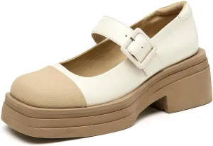 BEAU TODAY Mary Jane Shoes Women, Genuine Leather Womens Loafers, Mary Jane Pumps for Women, Closed Toe Dress Shoes for Women