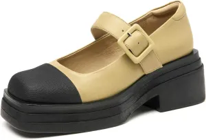 BEAU TODAY Mary Jane Shoes Women, Genuine Leather Womens Loafers, Mary Jane Pumps for Women, Closed Toe Dress Shoes for Women