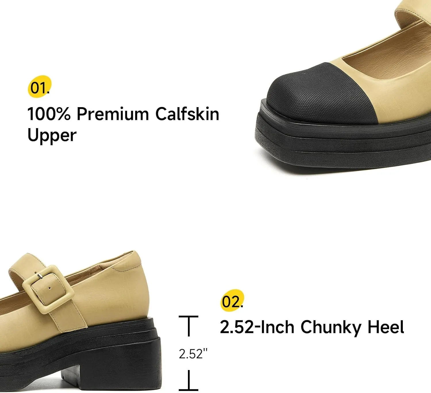 BEAU TODAY Mary Jane Shoes Women, Genuine Leather Womens Loafers, Mary Jane Pumps for Women, Closed Toe Dress Shoes for Women