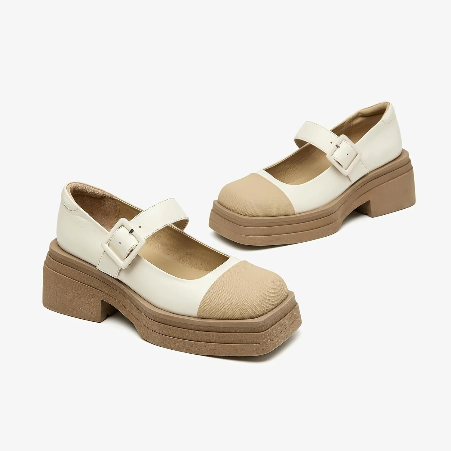 BEAU TODAY Mary Jane Shoes Women, Genuine Leather Womens Loafers, Mary Jane Pumps for Women, Closed Toe Dress Shoes for Women