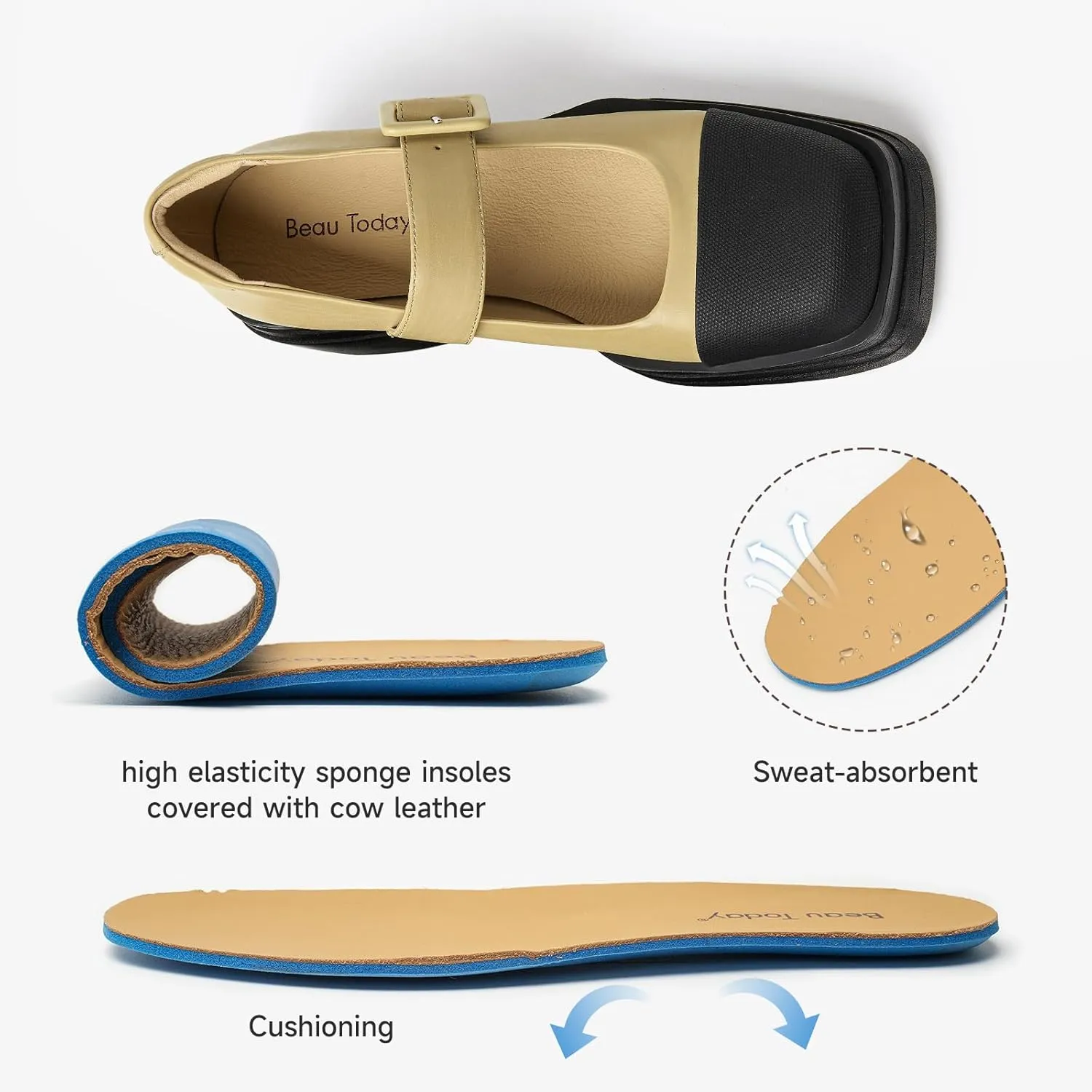 BEAU TODAY Mary Jane Shoes Women, Genuine Leather Womens Loafers, Mary Jane Pumps for Women, Closed Toe Dress Shoes for Women