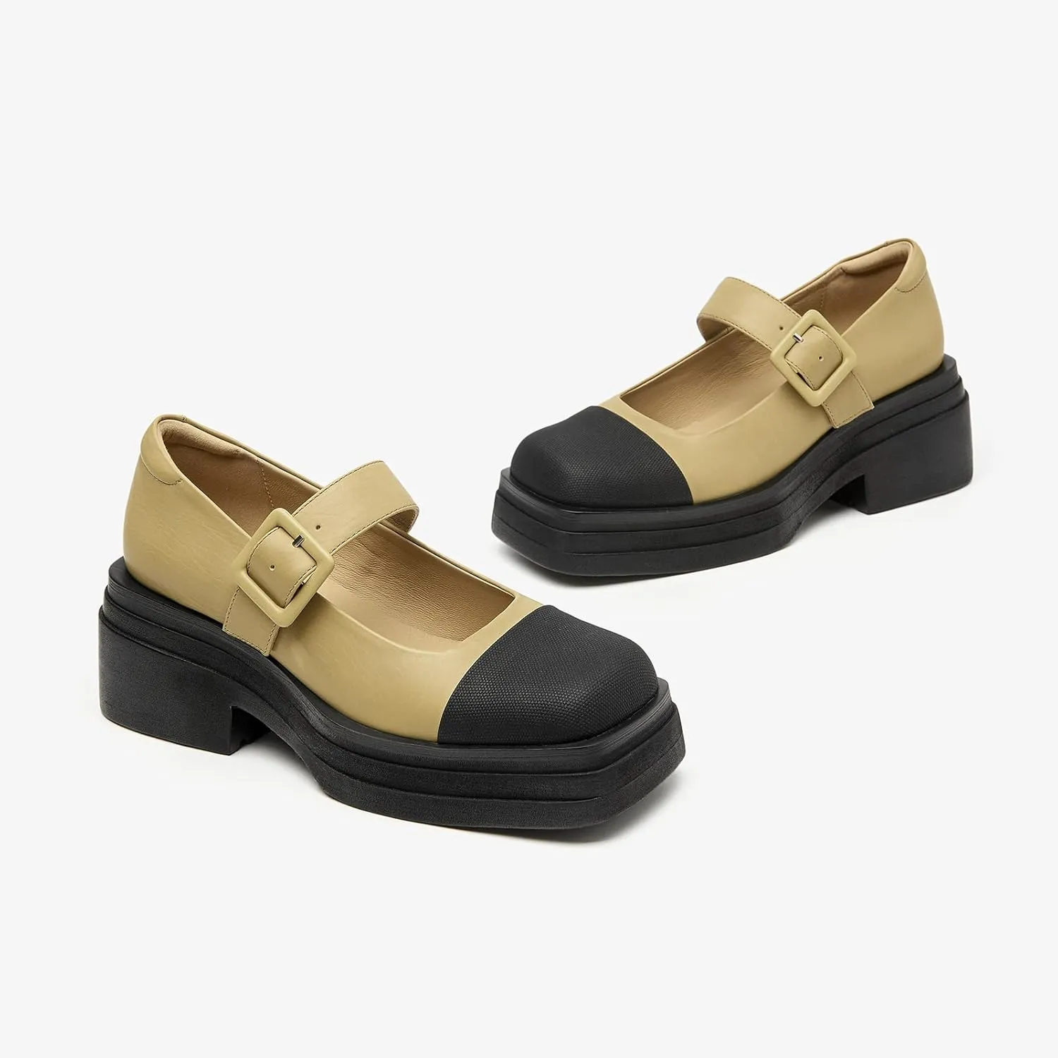 BEAU TODAY Mary Jane Shoes Women, Genuine Leather Womens Loafers, Mary Jane Pumps for Women, Closed Toe Dress Shoes for Women