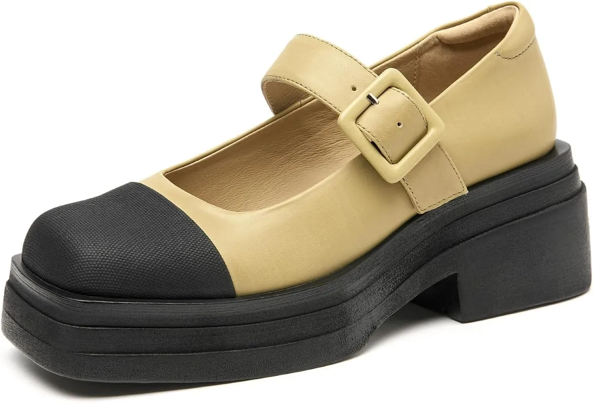 BEAU TODAY Mary Jane Shoes Women, Genuine Leather Womens Loafers, Mary Jane Pumps for Women, Closed Toe Dress Shoes for Women