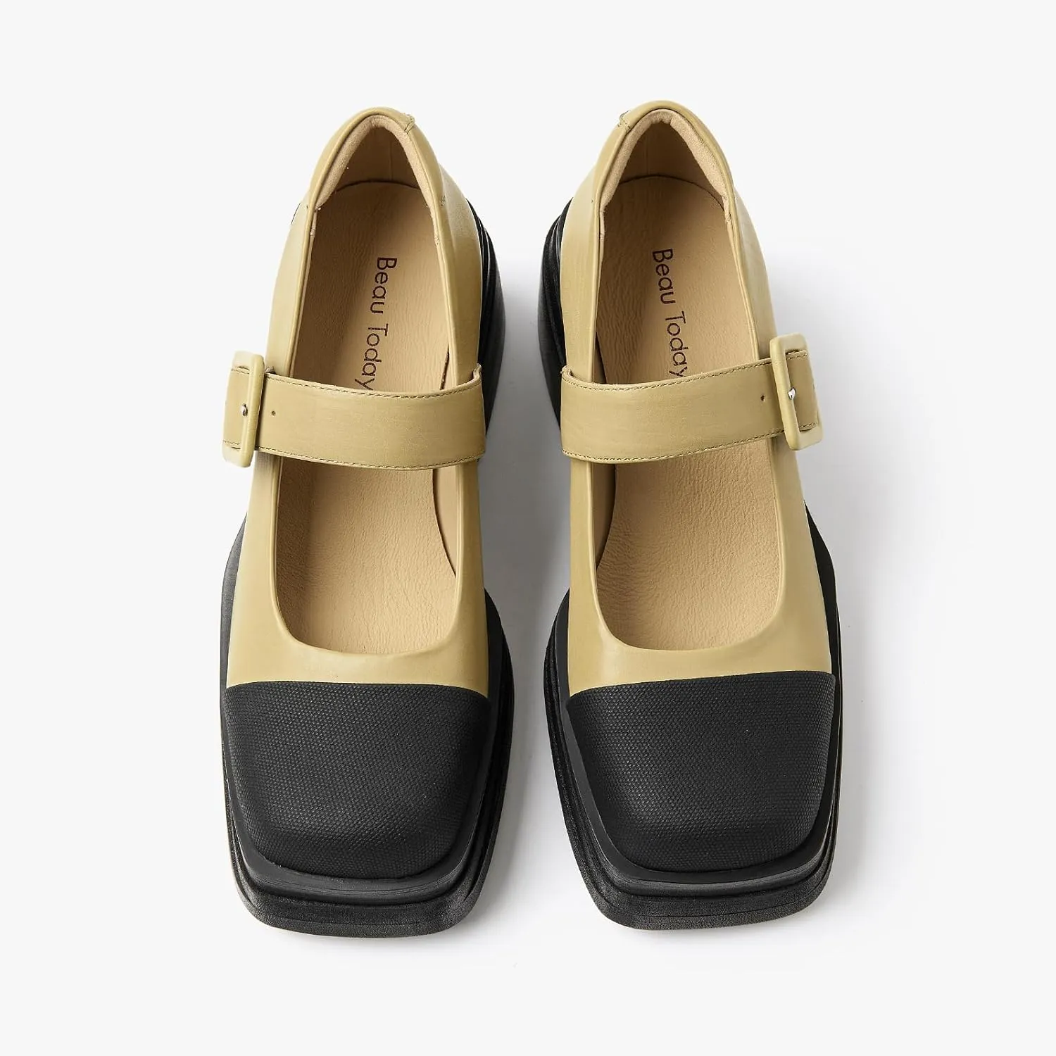 BEAU TODAY Mary Jane Shoes Women, Genuine Leather Womens Loafers, Mary Jane Pumps for Women, Closed Toe Dress Shoes for Women