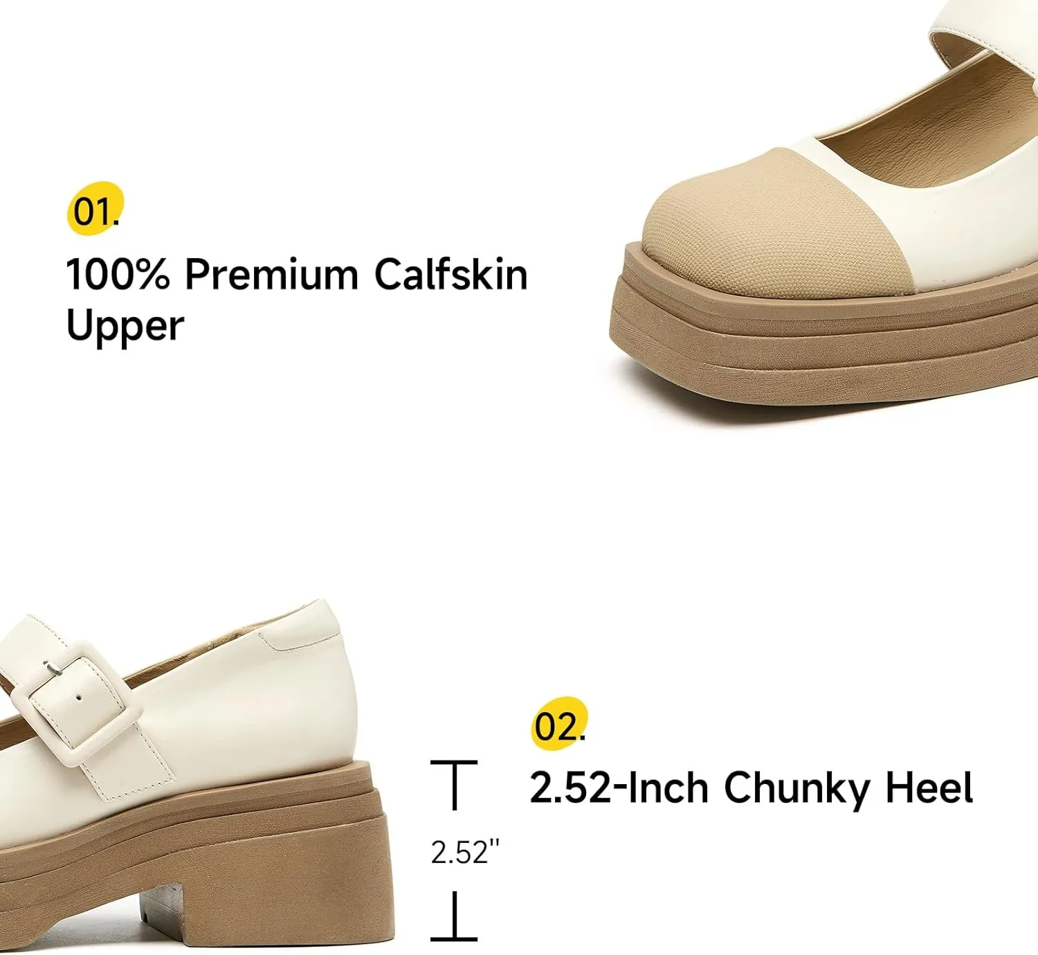 BEAU TODAY Mary Jane Shoes Women, Genuine Leather Womens Loafers, Mary Jane Pumps for Women, Closed Toe Dress Shoes for Women