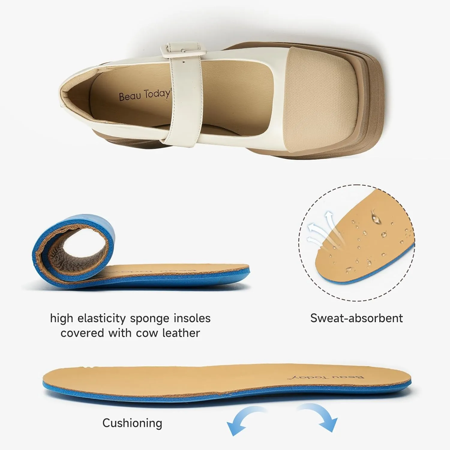 BEAU TODAY Mary Jane Shoes Women, Genuine Leather Womens Loafers, Mary Jane Pumps for Women, Closed Toe Dress Shoes for Women