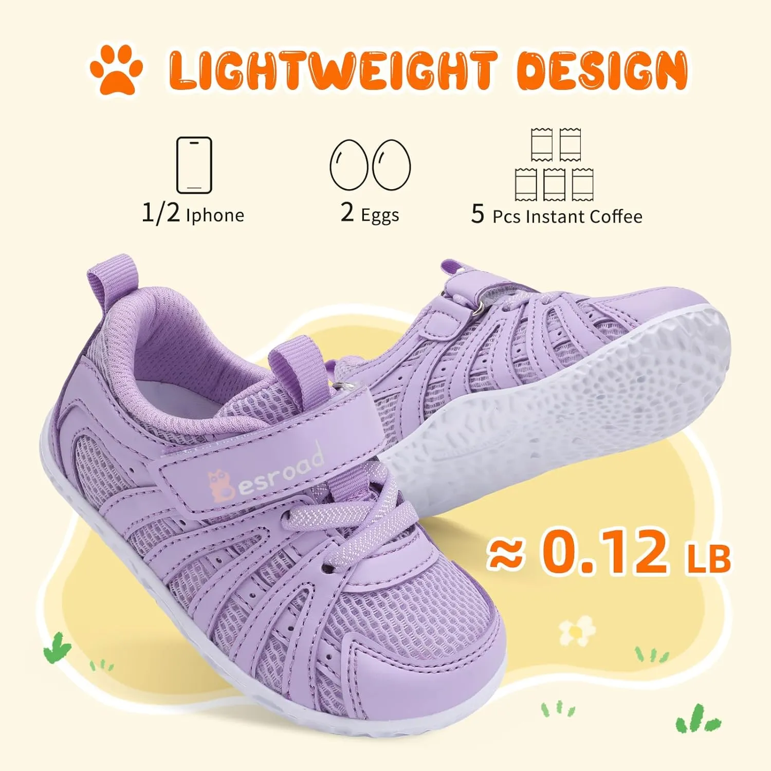 Besroad Toddler Shoes Boys Girls Barefoot Sneakers Kids Breathable Walking Shoes Lightweight Strap Non-Slip Sole Tennis Shoes
