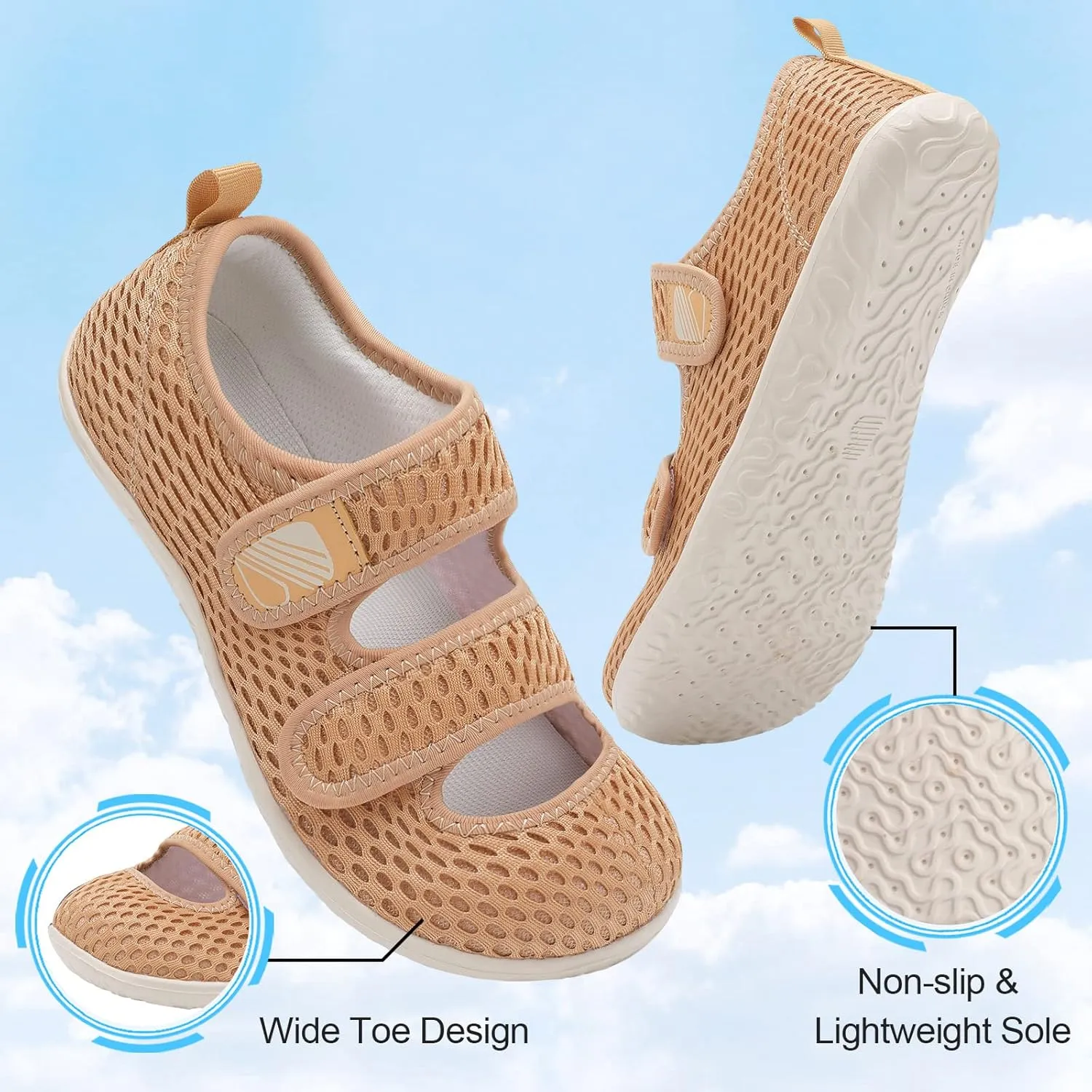 Besroad Womens Mens Lightweight Walking Shoes Adjustable Wide Diabetic Slippers Non-slip Sneakers Sandals