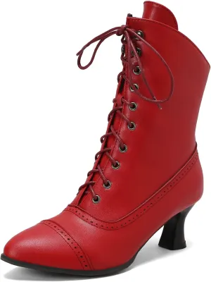 Betastella Womens Vintage Style Renaissance Boots Kitten Heel Lace Up Victorian Boots Pointed Toe Chunky Heel Ankle Boots Wingtip Witch Booties