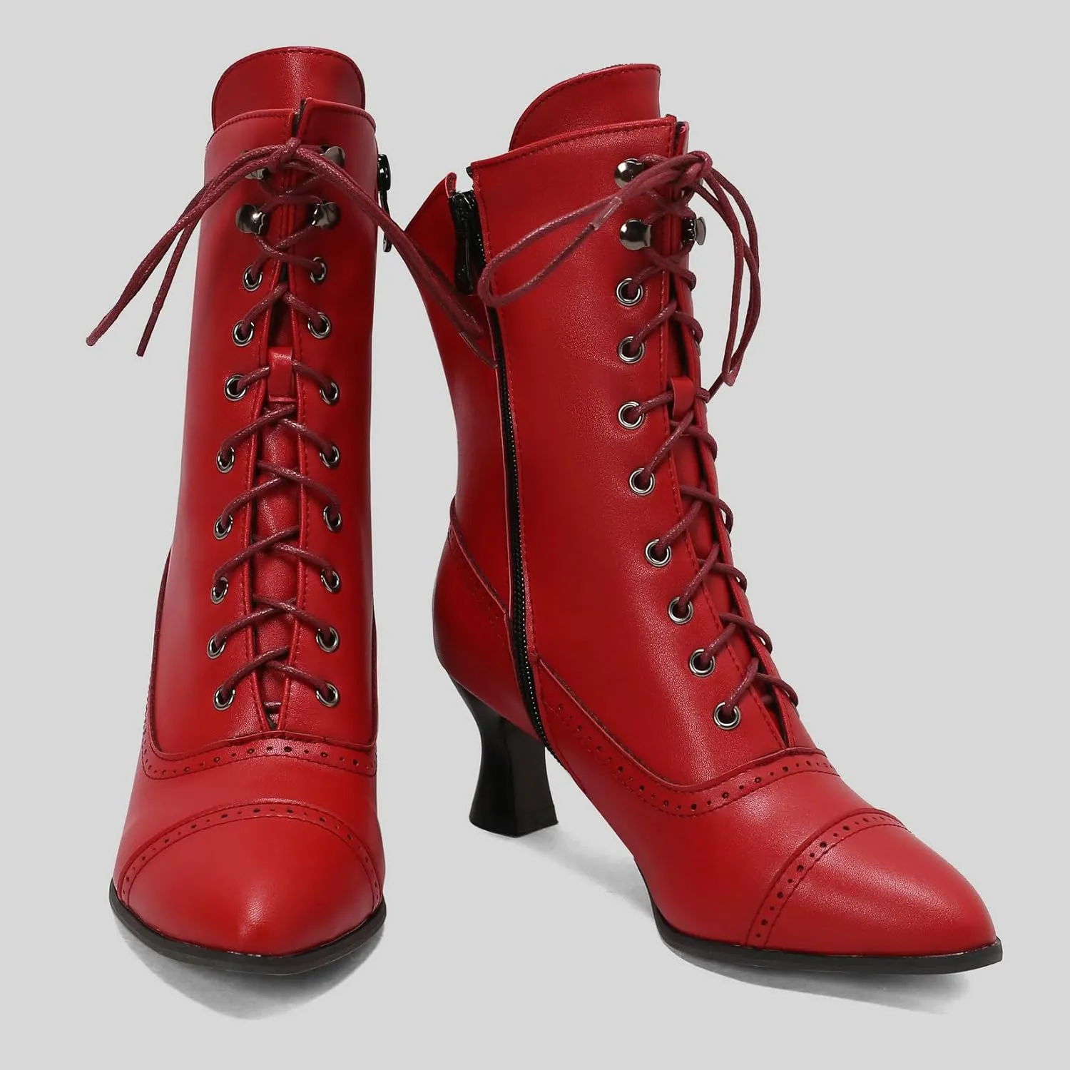Betastella Womens Vintage Style Renaissance Boots Kitten Heel Lace Up Victorian Boots Pointed Toe Chunky Heel Ankle Boots Wingtip Witch Booties