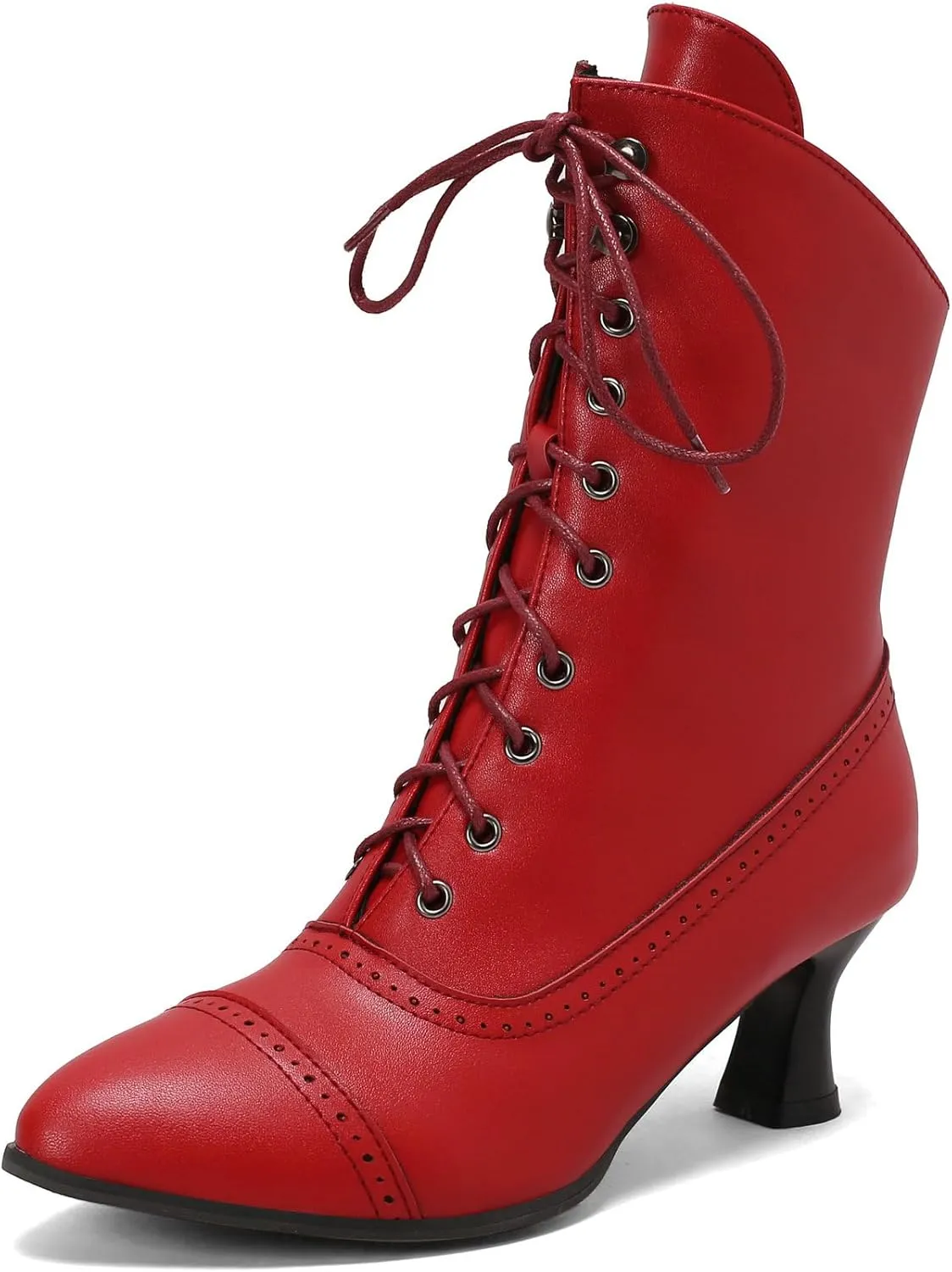Betastella Womens Vintage Style Renaissance Boots Kitten Heel Lace Up Victorian Boots Pointed Toe Chunky Heel Ankle Boots Wingtip Witch Booties
