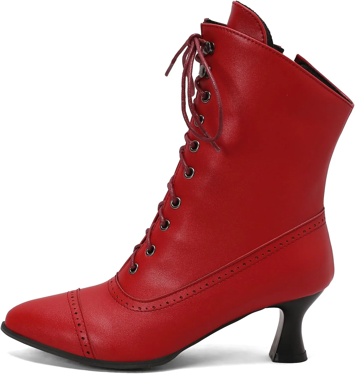 Betastella Womens Vintage Style Renaissance Boots Kitten Heel Lace Up Victorian Boots Pointed Toe Chunky Heel Ankle Boots Wingtip Witch Booties