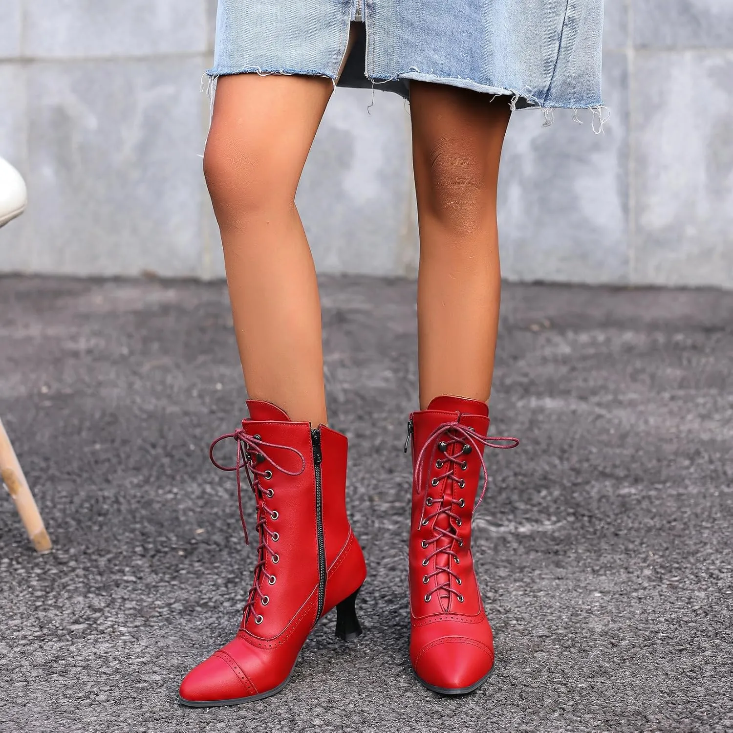 Betastella Womens Vintage Style Renaissance Boots Kitten Heel Lace Up Victorian Boots Pointed Toe Chunky Heel Ankle Boots Wingtip Witch Booties
