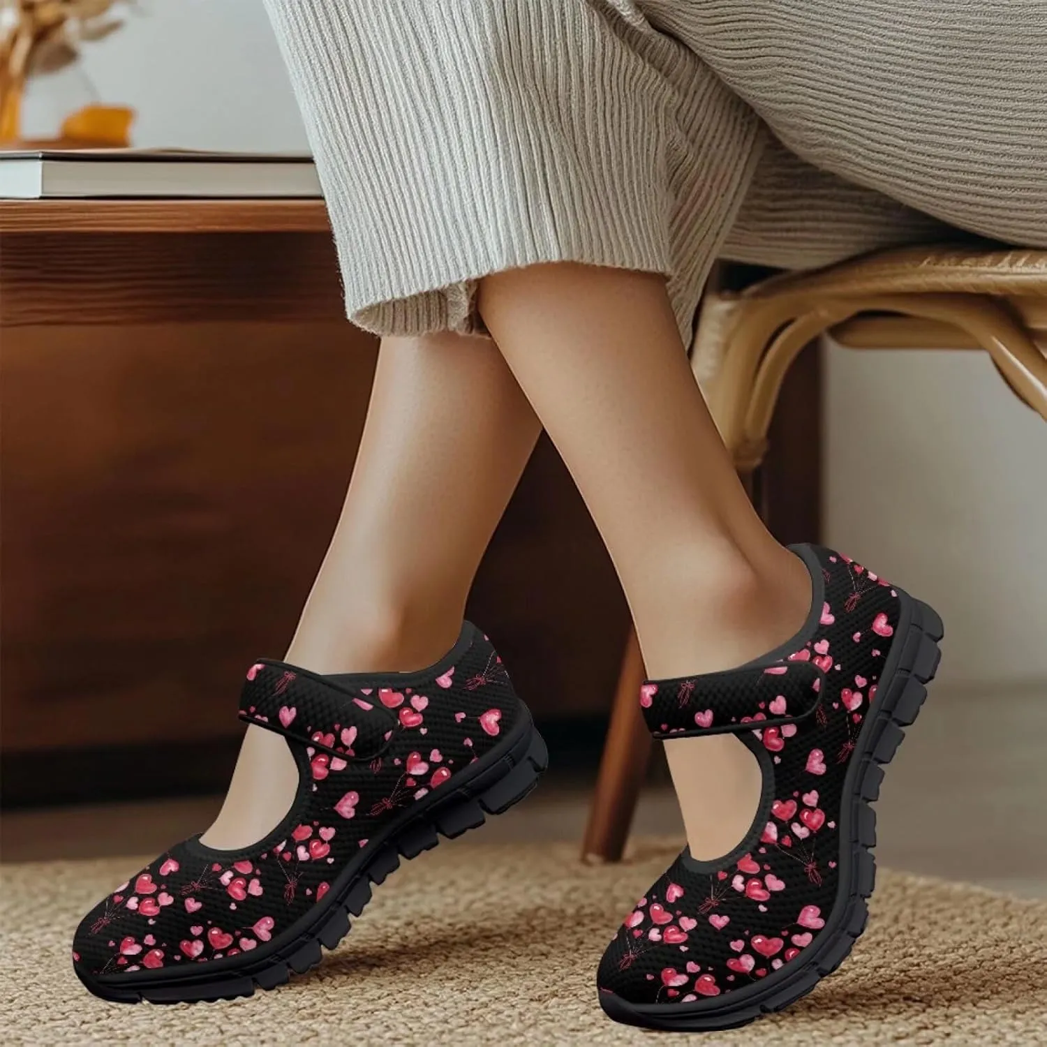 Binienty Casual Mary Jane Shoes for Women Buckle Strap Mesh Flats Women Dressy Comfortable Slip Ons