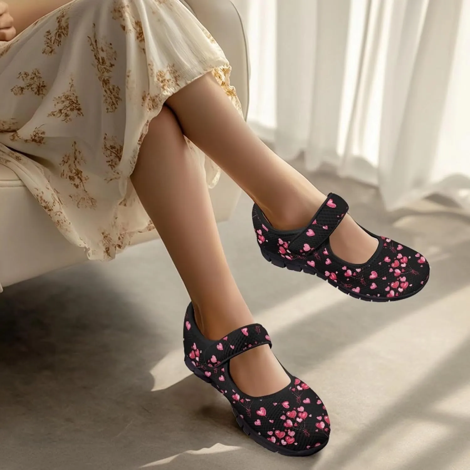Binienty Casual Mary Jane Shoes for Women Buckle Strap Mesh Flats Women Dressy Comfortable Slip Ons