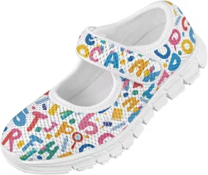 Binienty Girls School Uniform Shoes Classical Flats Mary Jane Sneakers Breathable Mesh Flat Shoes