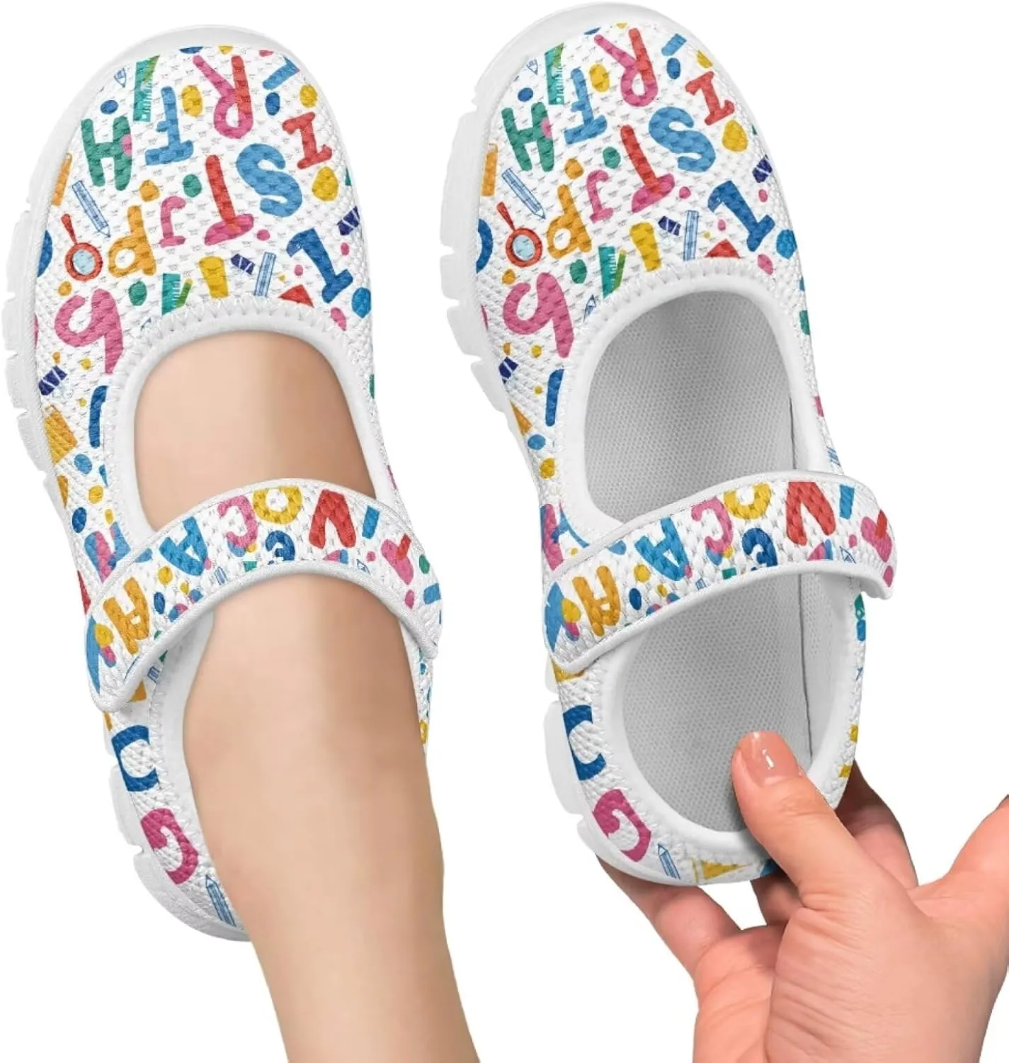 Binienty Girls School Uniform Shoes Classical Flats Mary Jane Sneakers Breathable Mesh Flat Shoes