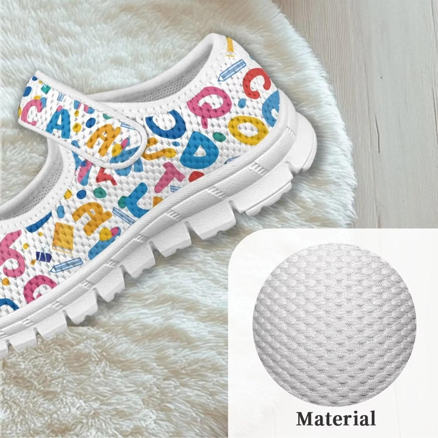 Binienty Girls School Uniform Shoes Classical Flats Mary Jane Sneakers Breathable Mesh Flat Shoes