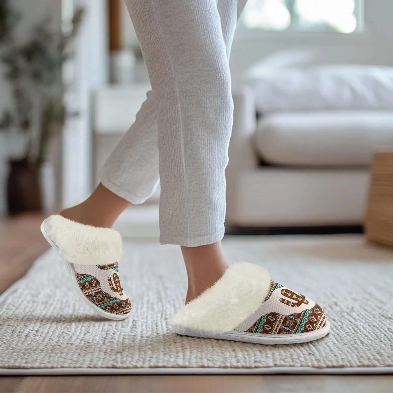 Binienty Slippers for Women Indoor Warm Comfy Slip On Fluffy Bedroom House Slippers Anti-Skid