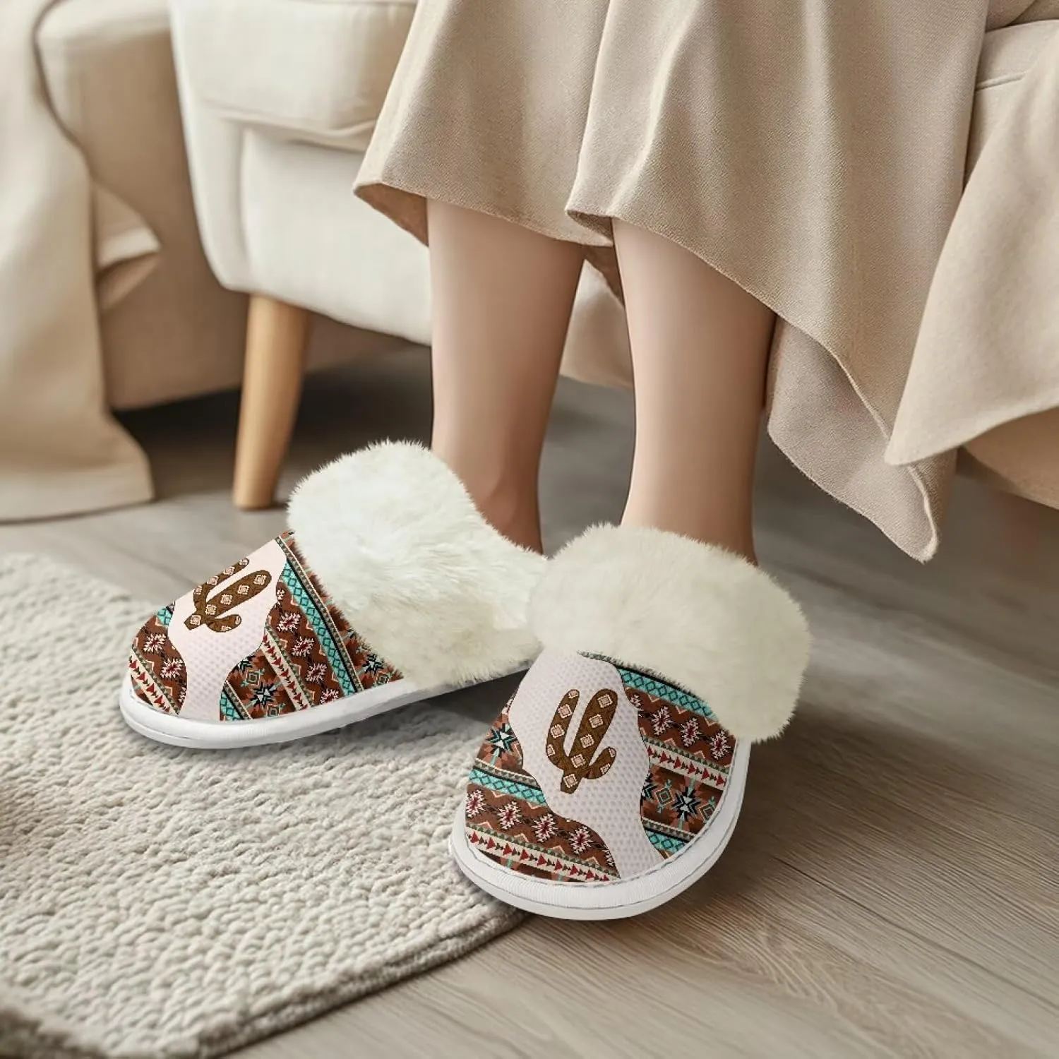 Binienty Slippers for Women Indoor Warm Comfy Slip On Fluffy Bedroom House Slippers Anti-Skid