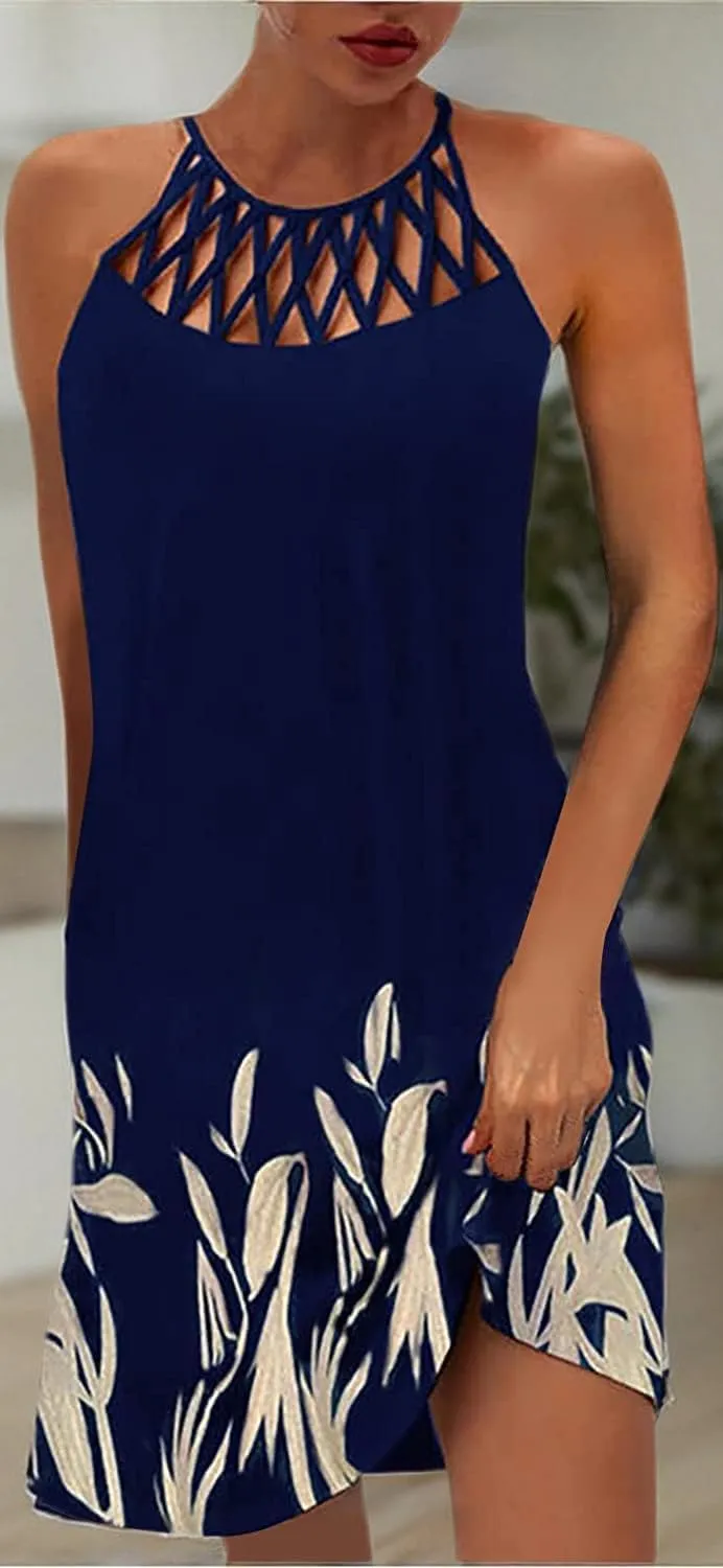 BIRW Summer Dresses for Women 2025 Casual Floral Halter Neck A-line Beach Vacation Sundresses with Pockets