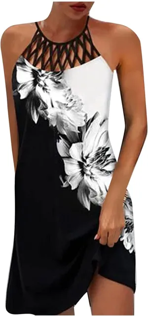 BIRW Summer Dresses for Women 2025 Casual Floral Halter Neck A-line Beach Vacation Sundresses with Pockets