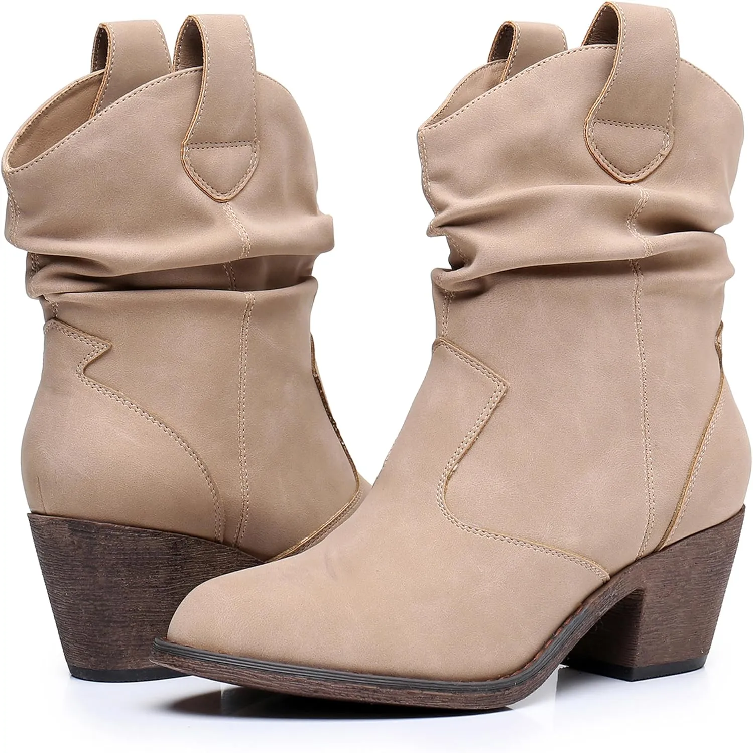 Blikcon Women's Modern Western Cowboy Distressed Boot with Pull-Up Tabs