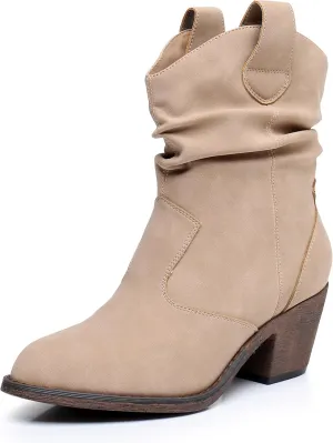 Blikcon Women's Modern Western Cowboy Distressed Boot with Pull-Up Tabs