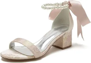 Block Heel Bridal Shoes Open Toe Pearl Heels Wedding Shoes for Bride Wedding Sandals Bride Heels