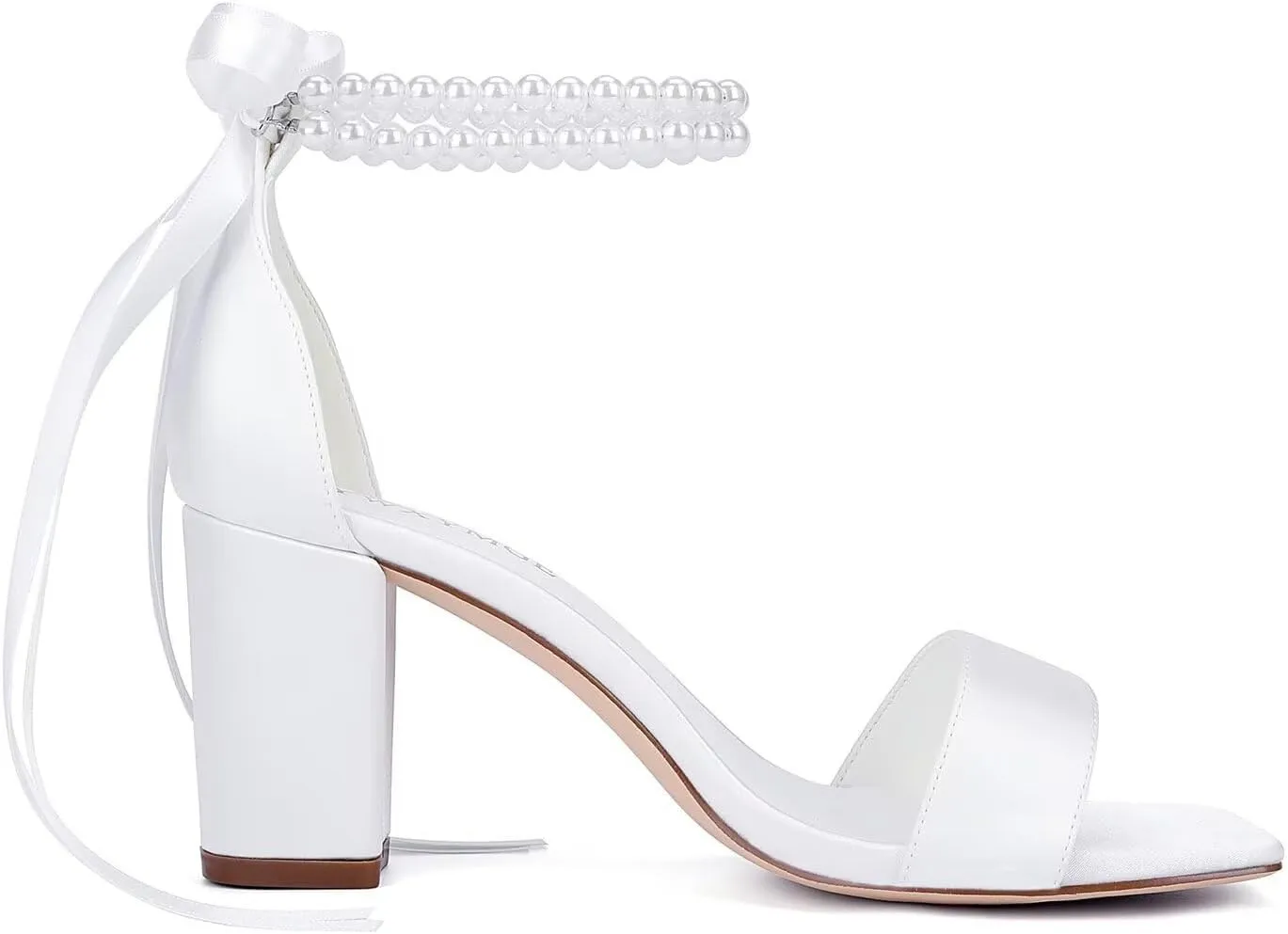 Block Heel Bridal Shoes Open Toe Wedding Shoes for Bride Pearl Heels Wedding Sandals