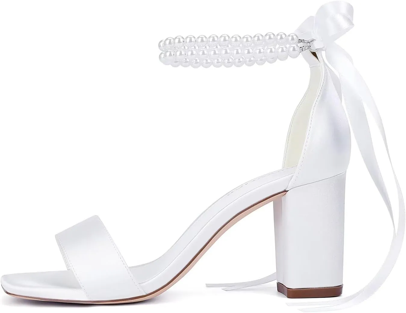 Block Heel Bridal Shoes Open Toe Wedding Shoes for Bride Pearl Heels Wedding Sandals