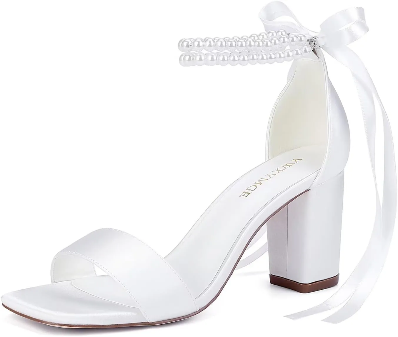 Block Heel Bridal Shoes Open Toe Wedding Shoes for Bride Pearl Heels Wedding Sandals