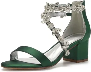 Block Heel Wedding Sandals for Bride Crystals Strappy Open Toe Formal Party Dress Sandal Heels 702-18
