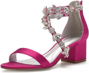 Block Heel Wedding Sandals for Bride Crystals Strappy Open Toe Formal Party Dress Sandal Heels 702-18
