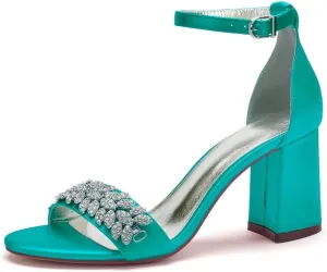 Block Heel Wedding Sandals Shoes for Bride Open Toe Crystals Formal Party Heels Sandal 1151-3