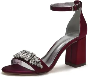 Block High Heel Sandals for Bride Rhinestones 3IN Heels Wedding Shoes Formal Party Sandals