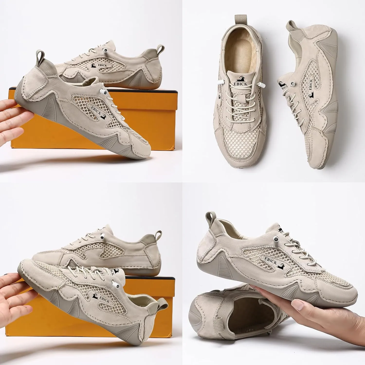 Boxpopla Women's Outdoor Mesh Trail Shoes for Hiking & Walking,Leather Breathable Mesh Casual Sneakers Non-Slip Slip On Lightweight Summer Sports Shoes Comfort Soft Driving Shoes