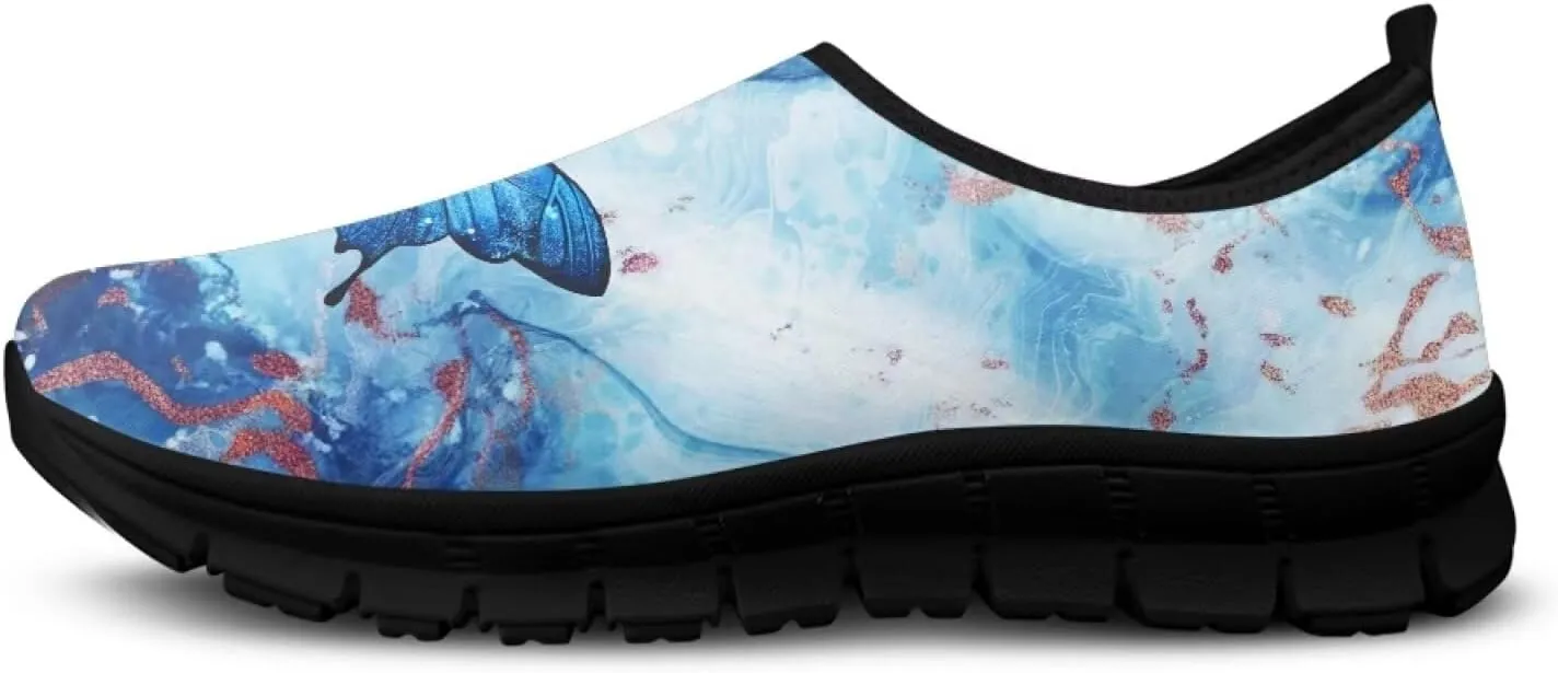 Butterfly Pattern Casual Shoes for Women Slip on Running Sneakers, Lightweight Loafers Sport Shoes