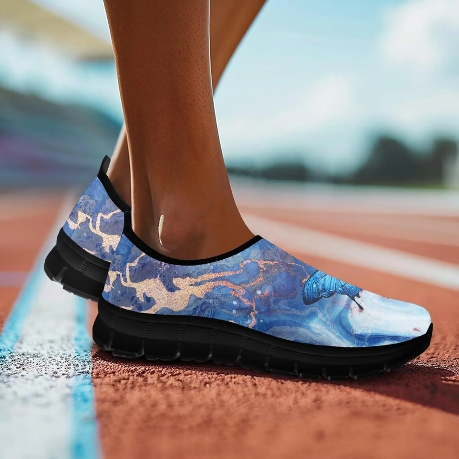 Butterfly Pattern Casual Shoes for Women Slip on Running Sneakers, Lightweight Loafers Sport Shoes