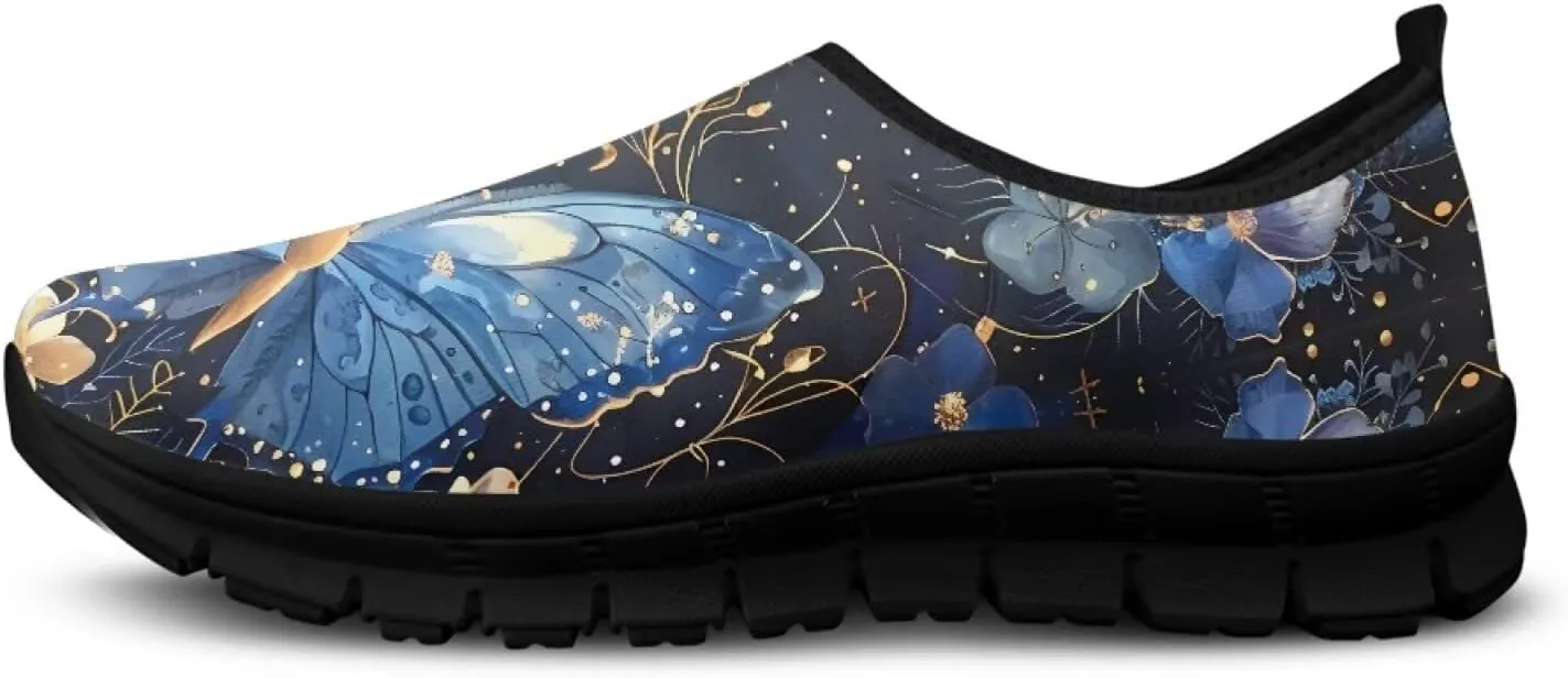 Butterfly Pattern Casual Shoes for Women Slip on Running Sneakers, Lightweight Loafers Sport Shoes