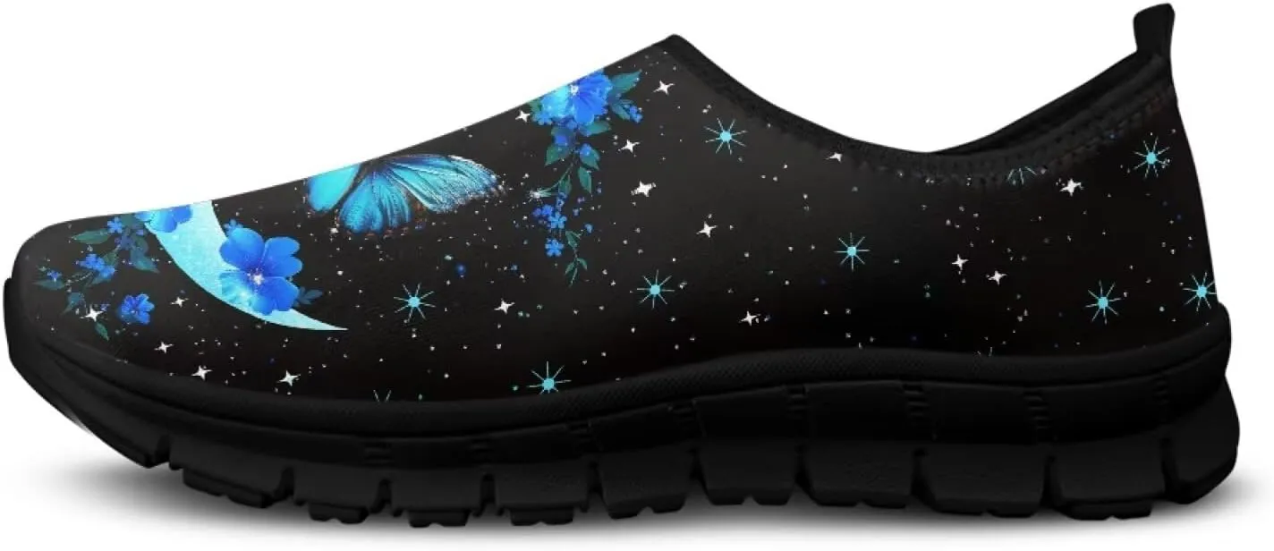 Butterfly Pattern Casual Shoes for Women Slip on Running Sneakers, Lightweight Loafers Sport Shoes