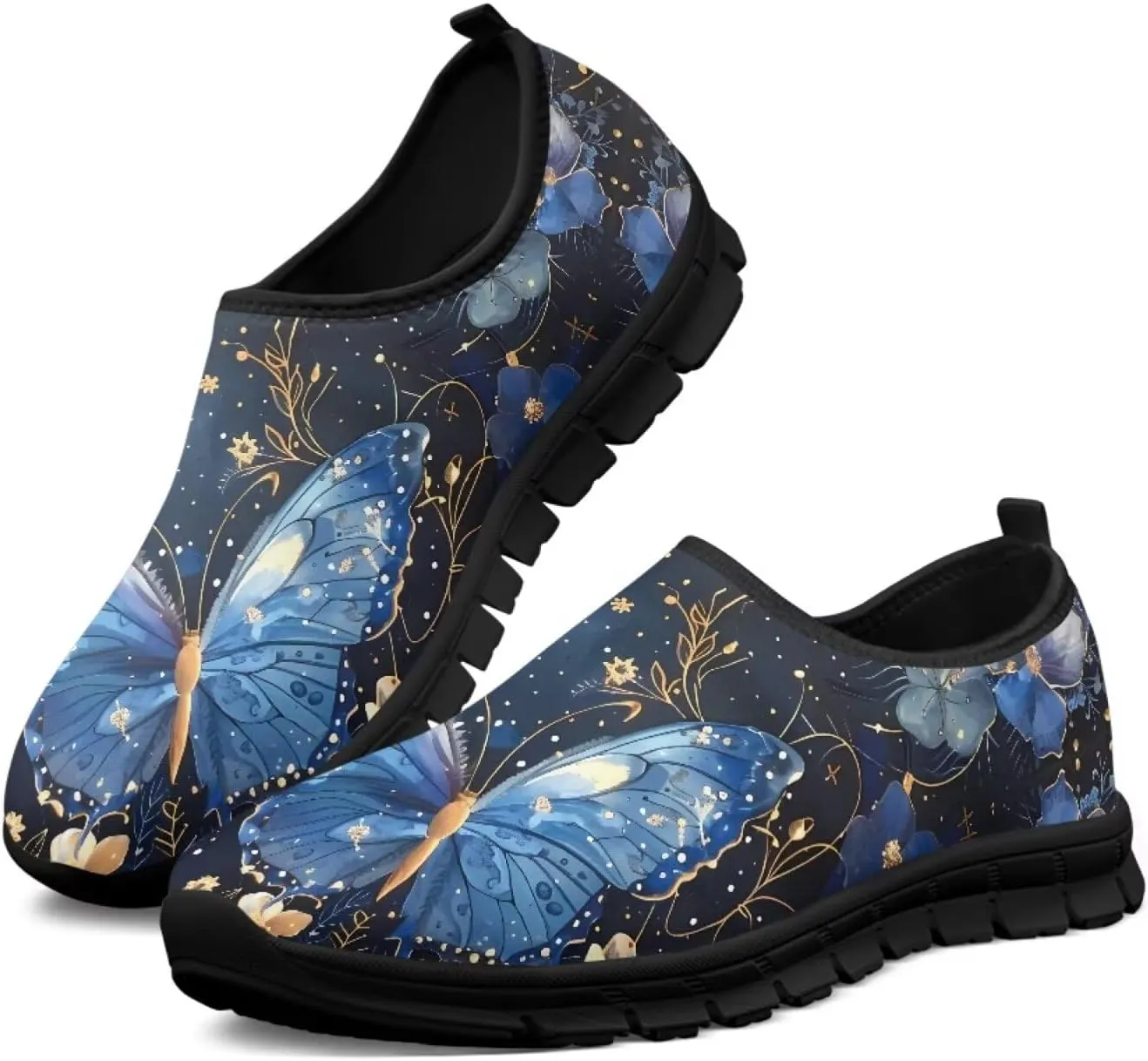 Butterfly Pattern Casual Shoes for Women Slip on Running Sneakers, Lightweight Loafers Sport Shoes