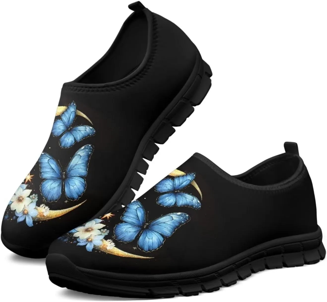 Butterfly Pattern Casual Shoes for Women Slip on Running Sneakers, Lightweight Loafers Sport Shoes