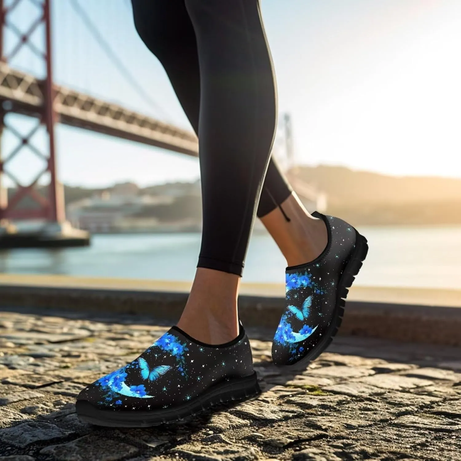 Butterfly Pattern Casual Shoes for Women Slip on Running Sneakers, Lightweight Loafers Sport Shoes