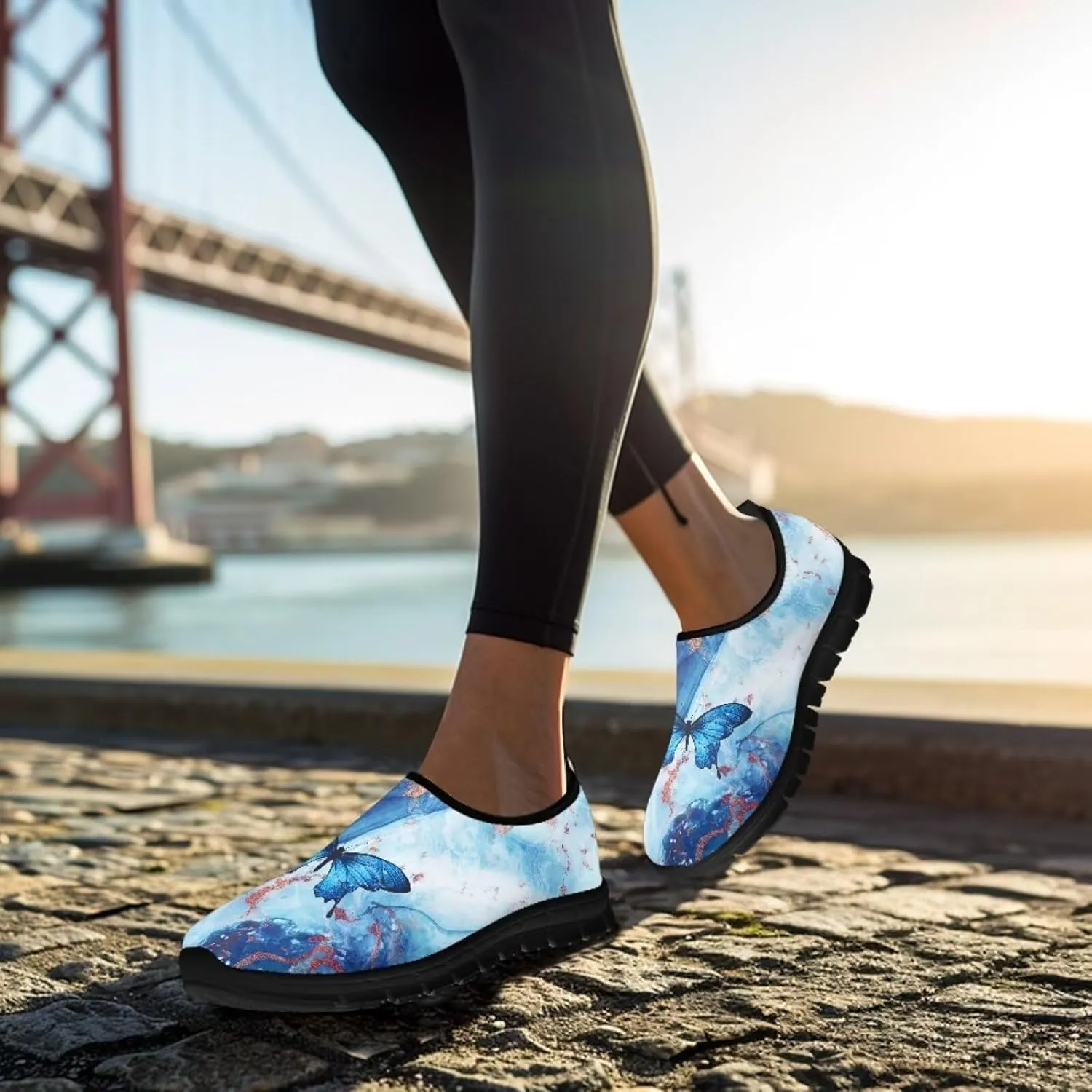 Butterfly Pattern Casual Shoes for Women Slip on Running Sneakers, Lightweight Loafers Sport Shoes
